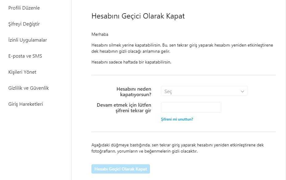 Instagram hesabı silme veya dondurma işlemi nasıl yapılır ?