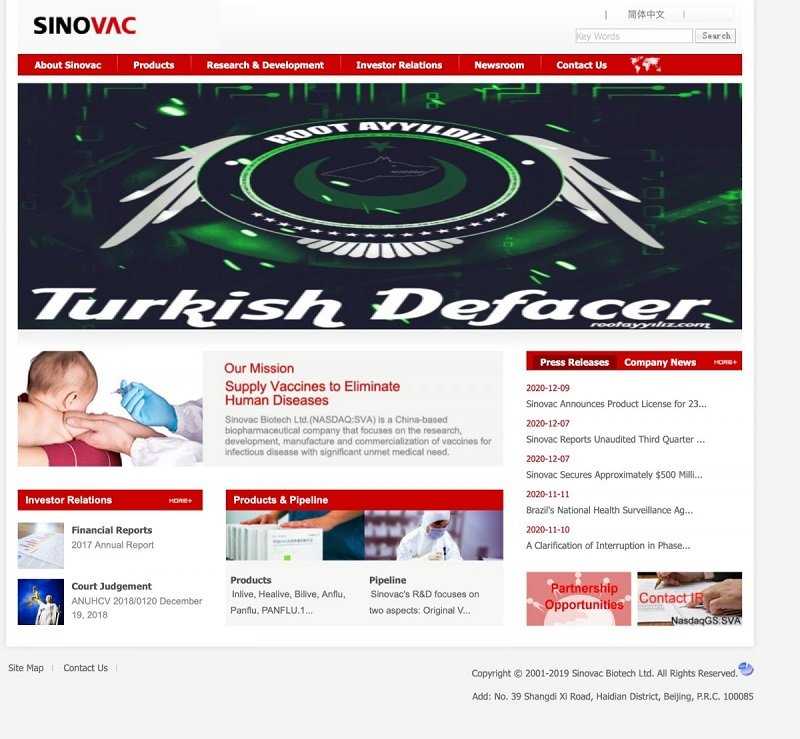 Türk Hacker'lar Sinovac'ın İnternet Sitesini Hackledi